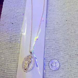 Gold-Tone Religious Necklace. NWOT Faux Gold And Faux Diamonds. Lobster Clasp